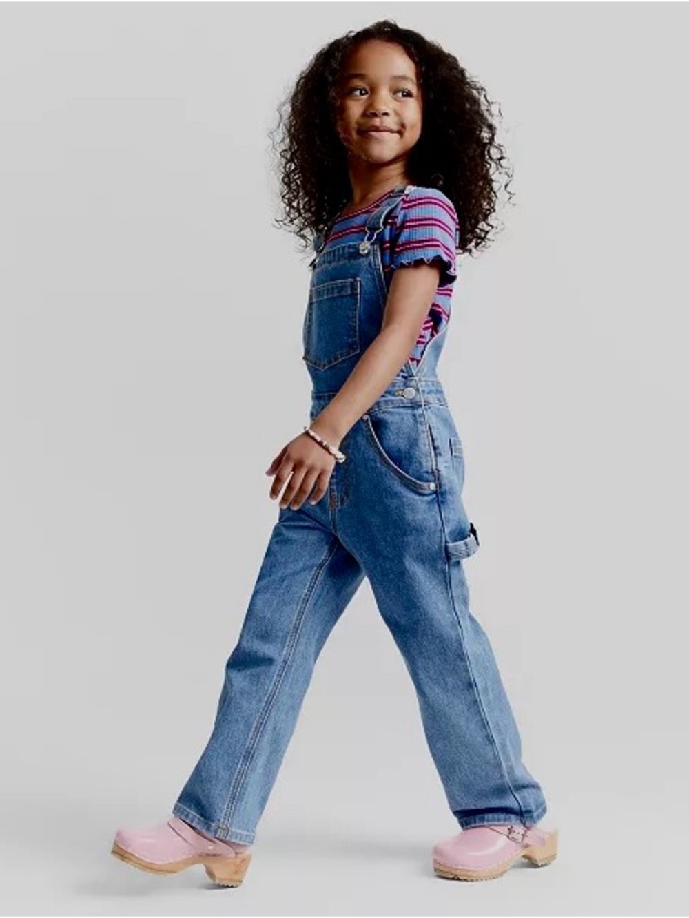 Epic Threads Girls Blue Denim Overalls with Striped Tee - Picture 2 of 13